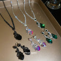 Rhinestone Heart Pendant Necklace Earring Set 3 Colors view 3