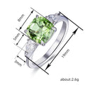 Green Cushion Three-Stone Ring With Pear Side Stones In Silver Tone view 4