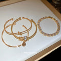 Gold Crystal Tennis and Triple Bangle Bracelet Set view 2