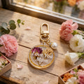 Love You Mom Acrylic Flower Keychain Gold Clasp Pearl view 3