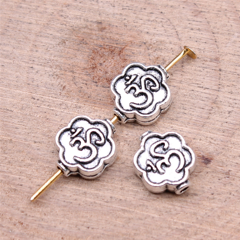8x4mm 0.75g Antique Gold Zinc Alloy OM Flower Loose Metal Beads for Bracelet Jewelry Making