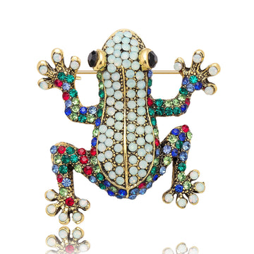 Crystal Frog Brooch in Green and Multicolor Designs