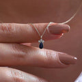 Blue Teardrop Stone Pendant Necklace Gold Tone Cable Chain view 2
