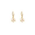 White Bead Floral Gold Tone Delicate Small Huggie Earrings view 5