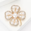 Pearl Four Leaf Clover Brooch with Polished Metal and Decorative Accents view 3