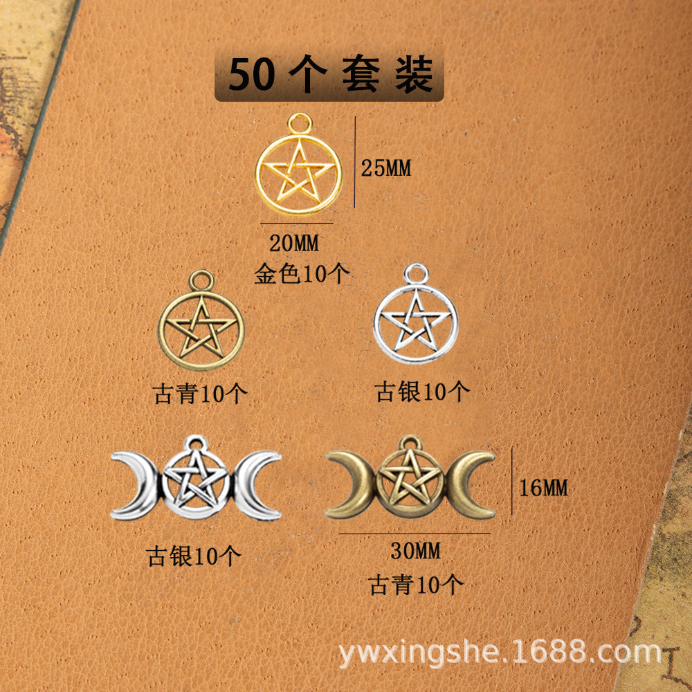 Vintage Moon and Star Alloy Charm Pendant Set