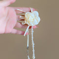 Ivory Satin Rose Flower Pearl Choker Necklace Ribbon Bow view 2