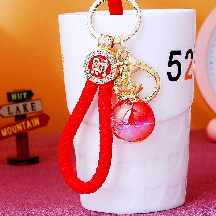 Jelly Crystal Fortune Pouch Keychains with Cords and Loose Heart Loops
