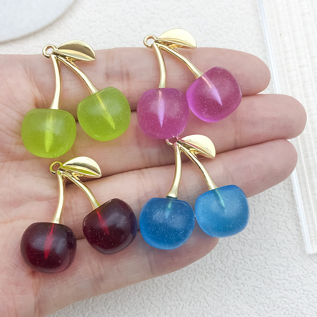 Transparent Acrylic Cherry Charm Pendant for DIY Earrings Necklace and Keychain Jewelry