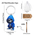 Blue Hoodie Skeleton Wooden Keychain 2D Printed Charm view 3