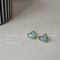 Gold-Tone Heart Bezel Inlay Stud Earrings Two Colors view 3