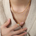 Gold Double Layer Rectangular Shell Pendant Chain Necklace view 4