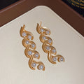 Gold Geometric Wave Pearl Necklace Drop Earrings Set view 7