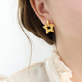 Hammered Hollow Star Drop Earrings Gold And Steel Tone view 7