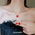 Gold Tone Red Or Green Rectangle Crystal Necklace And Green Earrings view 3