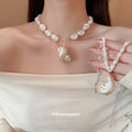 White Pearl Shell Pendant Necklace Two Pearl Styles view 1