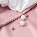 Gold Loop Threader with White Fuzzy Ball Drop Earrings view 4