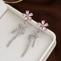 Pink and Multicolor Flower Stud Earrings Crystal Bow Drops view 6