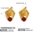 Textured Shell Earrings with Red Square Crystals in Gold Tone view 6