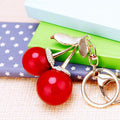 Double Red Cherry Keychains with Crystal Leaves and Loop Options view 4