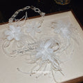 White Feather Flower Pearl Crystal Necklace Ear Clips view 4