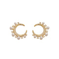 Crystal Crescent Pearl Hoop Earrings Decorative Jewelry Design view 5