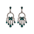 Silver Tone Green Crystal Butterfly Chandelier Earrings view 5