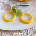 Green Round Bead and Yellow Open Circle Drop Earrings view 4