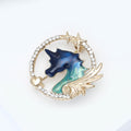 Blue Green Unicorn Brooch Inside Crystal Moon and Star Ring view 3