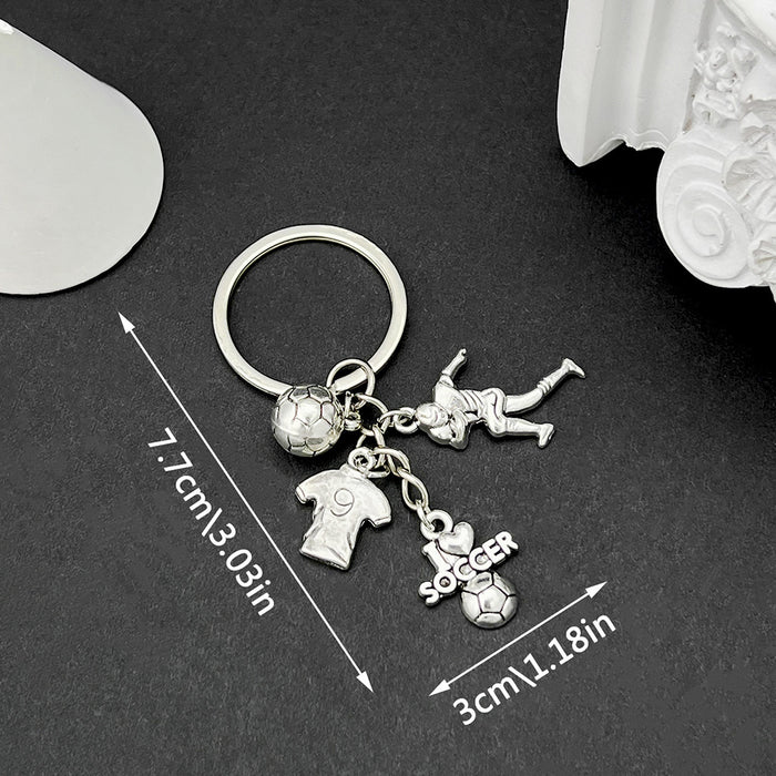 Silver Tone Soccer and Football Theme Keychains with Metal Hardware