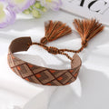 Wide Woven Geometric Pattern Tassel Adjustable Bracelets view 7