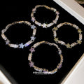Silver Flower Crystal Link Bracelets Pink Purple Blue Green view 4
