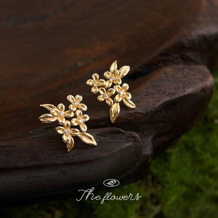 Gold Tone Clear Stone Osmanthus Flower Earrings In Clip And Stud Styles