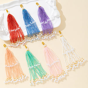 Seed Bead Tassel Pendant Charm With Pearl Accents Seven Colors