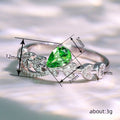 Silver Leaf Vine Green Teardrop Pear CZ Ring Sizes 6-10 view 4