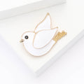 White Enamel Dove Brooch With Gold Tone Crystal Outline view 3