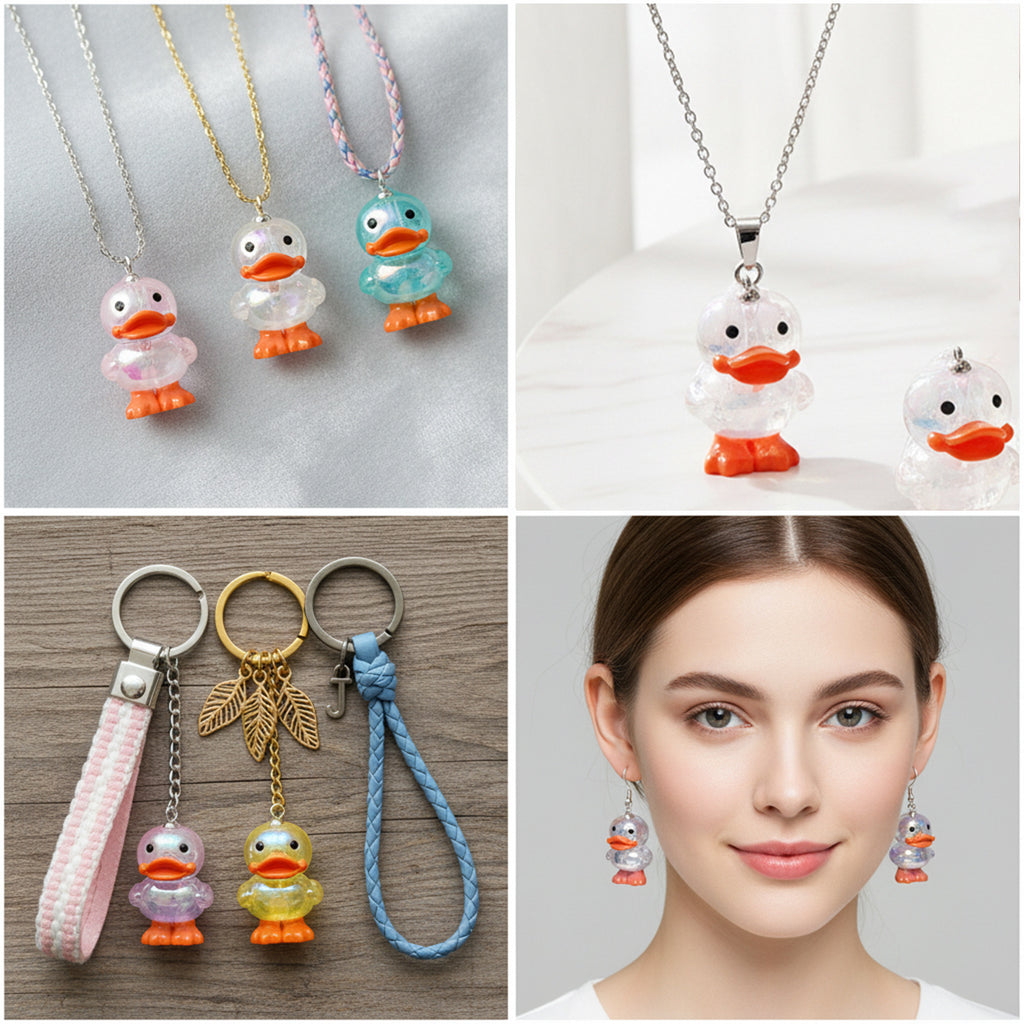 Iridescent Acrylic 3D Duck Charm Pendant for DIY Keychain Bag Jewelry Accessories