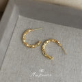Faceted Segment Bamboo C-Hoop Stud Earrings Silver Gold view 7