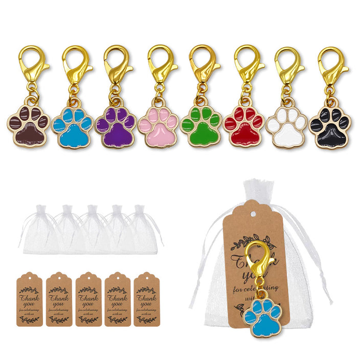 Enamel Paw Print Keychain Gold Lobster Clasp Eight Colors