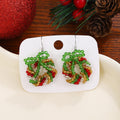 Colorful Beaded Christmas Wreath Long Hook Earrings view 1
