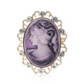 Crystal Frame Cameo Woman Brooch in White Black or Purple view 5