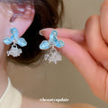 Pastel Flower and Pearl Drop Stud Earrings in Two Colors view 3