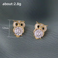 Clear Round Stone Owl Stud Earrings In Polished Gold Tone view 5
