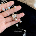 Silver Tone Star and Pearl Layered Pendant Necklace view 4