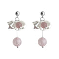 Silver Tone White Flower And Pink Round Stone Drop Stud Earrings view 5