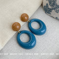 Caramel Ball Stud Earrings Blue Glossy Open Oval Drops view 3