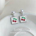 Silver Pearl Cherry Square Enamel Drop Earrings Pair view 4