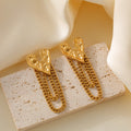 Hammered Heart Stud Earrings Chain Tassel Gold and Steel view 2