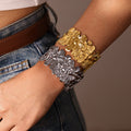 Hollow Open Cuff Bangles Butterfly Ginkgo Flower Gold Steel view 2
