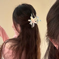 Pink Or Blue Starfish Fabric Flower Crystal Duckbill Hair Clip view 3